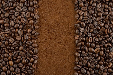 simsearch:400-04689653,k - three sets of stripes made of coffee beans and ground coffee Stock Photo - Budget Royalty-Free & Subscription, Code: 400-04411586