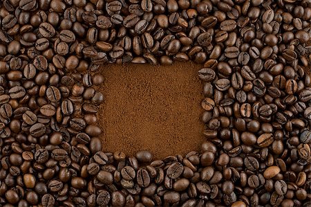 Ground coffee forming aquare surounded by coffee beans Stock Photo - Budget Royalty-Free & Subscription, Code: 400-04411629