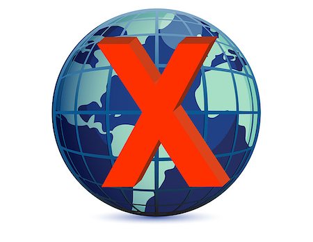 World globe and x mark over a white background Stock Photo - Budget Royalty-Free & Subscription, Code: 400-04411849