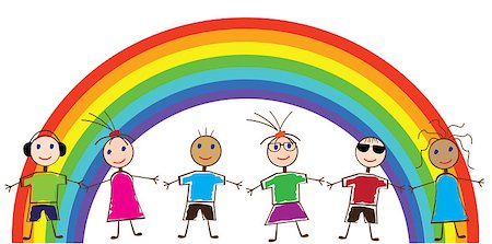 Vector illustration of funny children and a rainbow Stock Photo - Budget Royalty-Free & Subscription, Code: 400-04411863