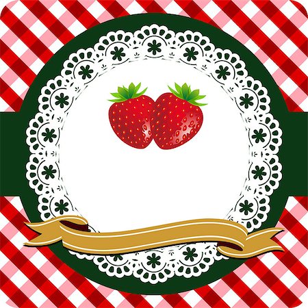 Red strawberry label on lace frame and checkered red white background, vector illustration Stock Photo - Budget Royalty-Free & Subscription, Code: 400-04411964