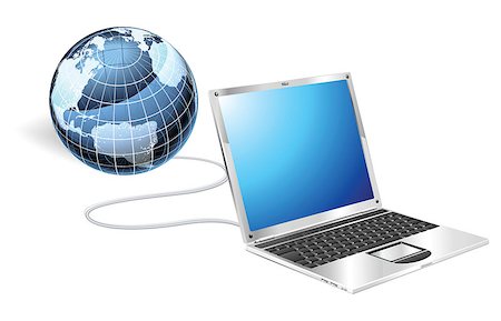 Internet concept illustration. Laptop connected to a globe. Stock Photo - Budget Royalty-Free & Subscription, Code: 400-04412832