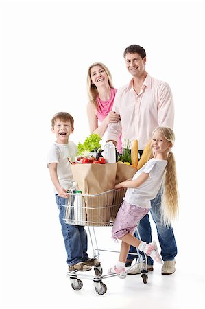 simsearch:400-04323202,k - Family with cart with purchases isolated Stock Photo - Budget Royalty-Free & Subscription, Code: 400-04413471