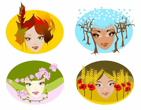 Illustration of abstract portraits of the four seasons Stock Photo - Budget Royalty-Free & Subscription, Code: 400-04424137
