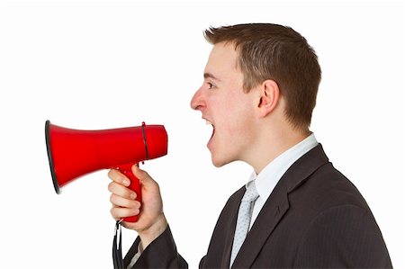 simsearch:400-04126489,k - Businessman yelling through a megaphone isolated on white background Stock Photo - Budget Royalty-Free & Subscription, Code: 400-04424158