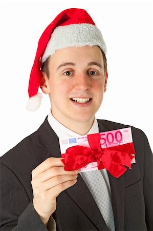 Caucasian businessman with chrismas hat isolated on white background Stock Photo - Budget Royalty-Free & Subscription, Code: 400-04424159