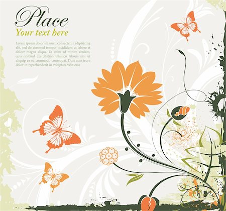 simsearch:400-04869919,k - Grunge floral frame with butterfly, element for design, vector illustration Stock Photo - Budget Royalty-Free & Subscription, Code: 400-04424199
