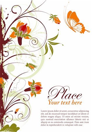 simsearch:400-04680785,k - Grunge floral frame with butterfly, element for design, vector illustration Stock Photo - Budget Royalty-Free & Subscription, Code: 400-04424201
