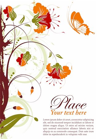 simsearch:400-04869919,k - Grunge floral frame with butterfly, element for design, vector illustration Stock Photo - Budget Royalty-Free & Subscription, Code: 400-04424202