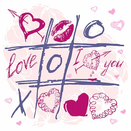 simsearch:400-07726694,k - Hand drawn Tic Tac Toe Hearts, Valentine background. The valentine's day. Love heart. Hand-drawn icons symbols. Art vector illustration. Foto de stock - Royalty-Free Super Valor e Assinatura, Número: 400-04424664