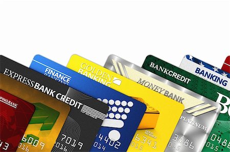 simsearch:400-04376788,k - A bunch of fake credit cards over white with clipping path - all logos, names, number and designs are fake Stock Photo - Budget Royalty-Free & Subscription, Code: 400-04424667