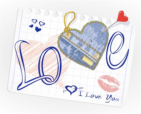 doodle art lettering - collection of hand-drawn and jeans hearts in a piece of paper. Vector doodles on lined paper. Love Sketchy illustration Stock Photo - Budget Royalty-Free & Subscription, Code: 400-04424660