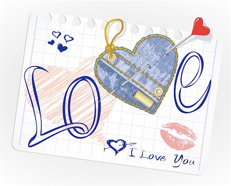 simsearch:400-08339075,k - collection of hand-drawn and jeans hearts in a piece of paper. Vector doodles on lined paper. Love Sketchy illustration Foto de stock - Super Valor sin royalties y Suscripción, Código: 400-04424660