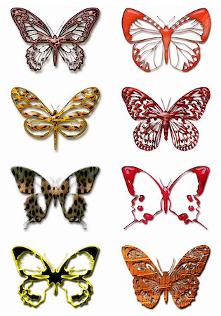 symmetrical animals - 3d rendering of six beautiful butterflies in different color Stock Photo - Budget Royalty-Free & Subscription, Code: 400-04425369