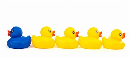 simsearch:400-04899558,k - The yellow rubber ducks team and the blue leader with shadow Foto de stock - Royalty-Free Super Valor e Assinatura, Número: 400-04425723