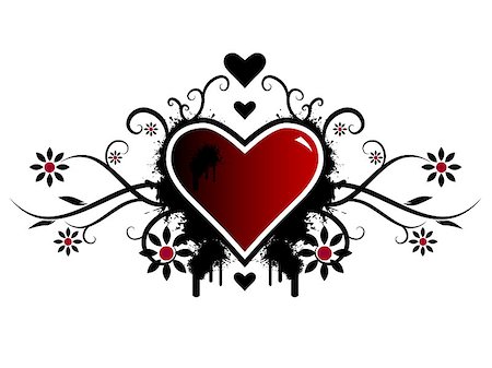 Valentine's day vector image with ink splats and vines. Funky and retro image. Stock Photo - Budget Royalty-Free & Subscription, Code: 400-04426563