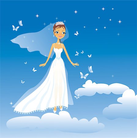 simsearch:400-04763029,k - The beautiful happy bride flies on clouds Foto de stock - Super Valor sin royalties y Suscripción, Código: 400-04427027