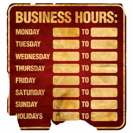 Business Hours sign degraded (blank). Stock Photo - Budget Royalty-Free & Subscription, Code: 400-04427416