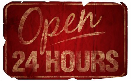 Aged Open 24 Hours sign. Stock Photo - Budget Royalty-Free & Subscription, Code: 400-04427412