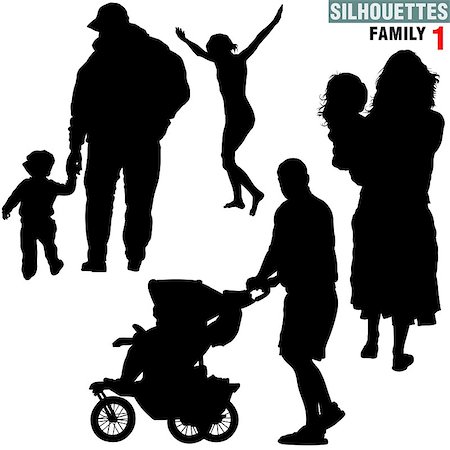 Silhouettes - Family 1 - High detailed black and white illustrations. Stock Photo - Budget Royalty-Free & Subscription, Code: 400-04427907