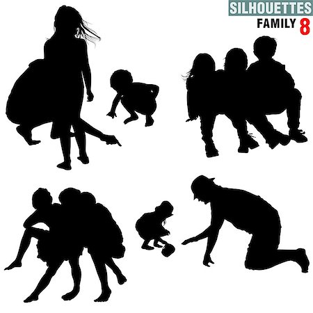 Silhouettes - Family 8 - High detailed black and white illustrations. Stock Photo - Budget Royalty-Free & Subscription, Code: 400-04427915