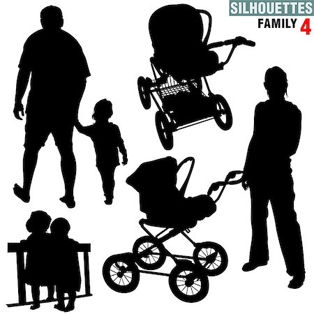 Silhouettes - Family 4 - High detailed black and white illustrations. Stock Photo - Budget Royalty-Free & Subscription, Code: 400-04427910