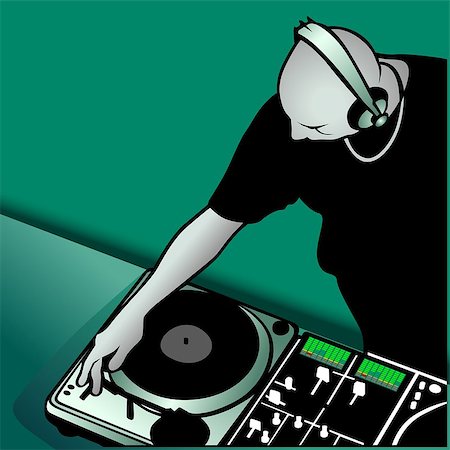 dj spinning vinyl - DJ mixing - Coloured vector illustration. Stock Photo - Budget Royalty-Free & Subscription, Code: 400-04427941