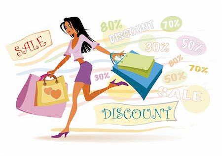 simsearch:400-04432976,k - Vector illustration of girl with shopping bags on the sales Stockbilder - Microstock & Abonnement, Bildnummer: 400-04428017
