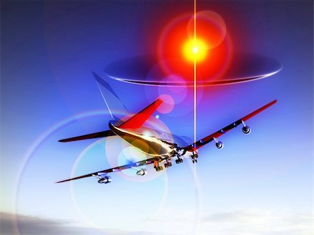 simsearch:400-06091348,k - A plane flying high in the sky with a glowing UFO chasing the plane. Photographie de stock - Aubaine LD & Abonnement, Code: 400-04428024