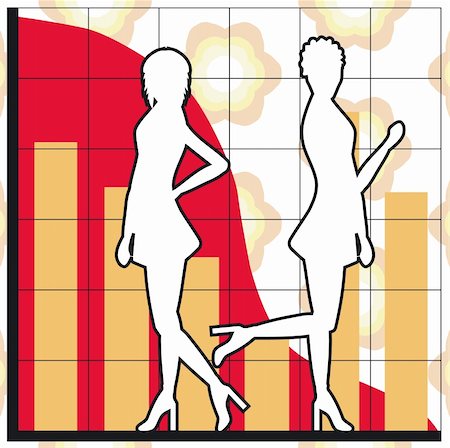 rising graph clipart - Silhouettes of women and business charts Stock Photo - Budget Royalty-Free & Subscription, Code: 400-04428135