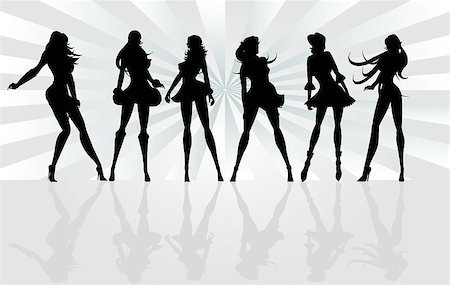 simsearch:400-03911285,k - Posing Girls - Vector Silhouette Illustration Stock Photo - Budget Royalty-Free & Subscription, Code: 400-04428214