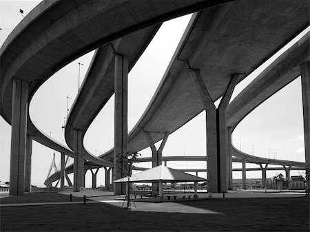 simsearch:400-04977023,k - Motorway bridges in all directions in Bangkok, Thailand. Black and white photo. Stock Photo - Budget Royalty-Free & Subscription, Code: 400-04428766