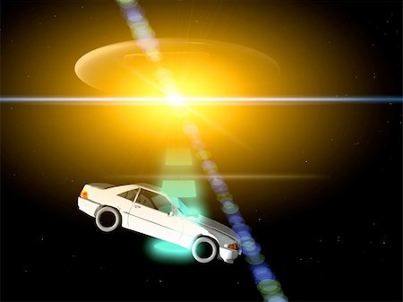 simsearch:400-06091348,k - A car that is being adducted by a UFO with a glowing beam Photographie de stock - Aubaine LD & Abonnement, Code: 400-04428946