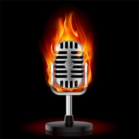 fire frame black background - Old Microphone in Fire. Illustration on black background Stock Photo - Budget Royalty-Free & Subscription, Code: 400-04420130