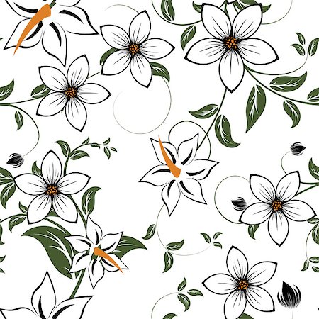 seamless summer backgrounds - Seamless vector floral pattern. For easy making seamless pattern just drag all group into swatches bar, and use it for filling any contours. Stock Photo - Budget Royalty-Free & Subscription, Code: 400-04420288