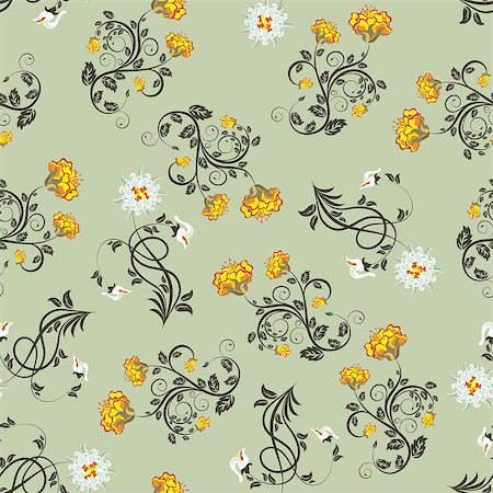 seamless summer backgrounds - Seamless vector floral pattern. For easy making seamless pattern just drag all group into swatches bar, and use it for filling any contours. Stock Photo - Budget Royalty-Free & Subscription, Code: 400-04420291