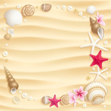 simsearch:400-05916697,k - Frame of seashells and starfishes on the sand Stock Photo - Budget Royalty-Free & Subscription, Code: 400-04420372