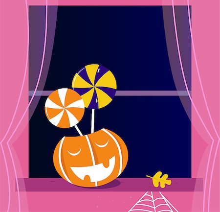 Pumpkin head and Halloween objects. Vector cartoon Illustration. Stock Photo - Budget Royalty-Free & Subscription, Code: 400-04420389