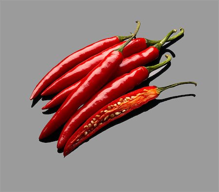 simsearch:400-05732421,k - fresh red chili peppers over grey reflective surface Photographie de stock - Aubaine LD & Abonnement, Code: 400-04420455