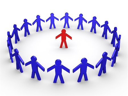people circle network - Blue figures surrounding a red one Stock Photo - Budget Royalty-Free & Subscription, Code: 400-04420646