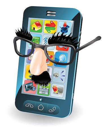 fake moustache - Mobile phone with disguise on, concept for chipping phone or cloning sims etc. Stock Photo - Budget Royalty-Free & Subscription, Code: 400-04421093