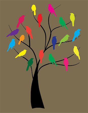 dreaming about eating - vector illustration of birds on tree Foto de stock - Super Valor sin royalties y Suscripción, Código: 400-04421166