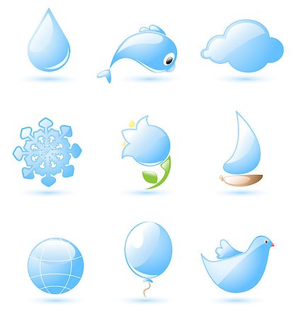 simsearch:400-06101480,k - Collection of glossy blue nature icons with drop shadow Stock Photo - Budget Royalty-Free & Subscription, Code: 400-04421238