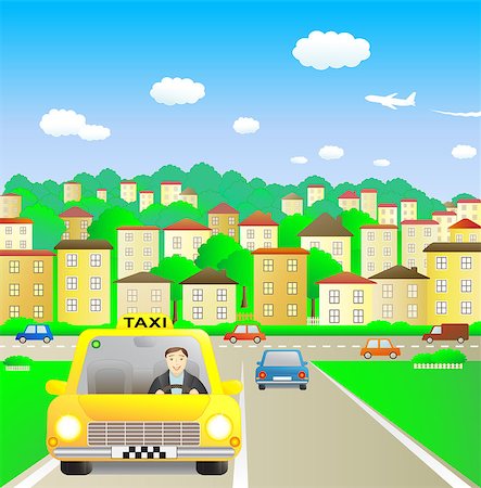 Funny taxi driver in summer city Stock Photo - Budget Royalty-Free & Subscription, Code: 400-04421275