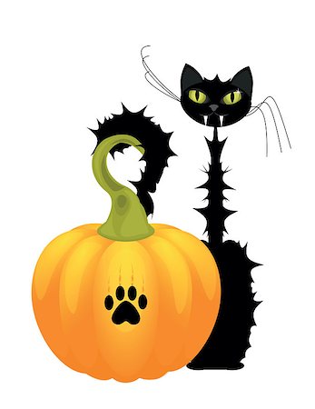 simsearch:400-09067759,k - Halloween cat with orange pumpkin on white background Foto de stock - Royalty-Free Super Valor e Assinatura, Número: 400-04421619