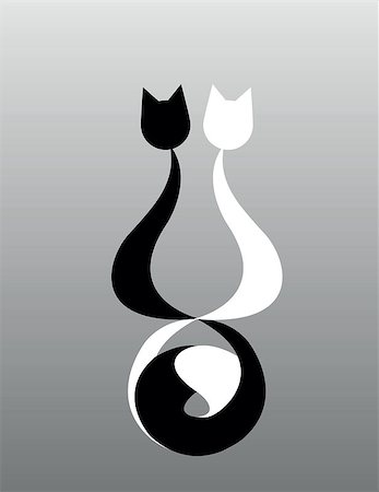 domestic cat art images - Couple cats sitting together, black and white silhouette Stock Photo - Budget Royalty-Free & Subscription, Code: 400-04421632