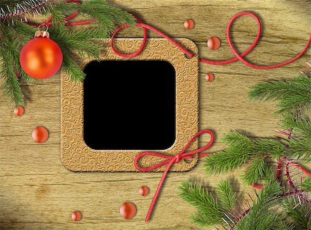 simsearch:400-05156538,k - Vintage photo frames and Christmas tree with decoration on an old, cracked background Fotografie stock - Microstock e Abbonamento, Codice: 400-04421714