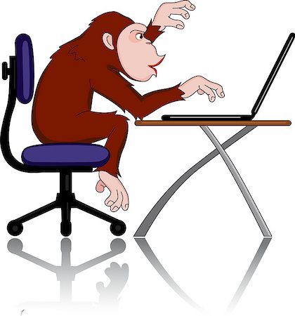 funny office chairs pictures - Vector illustration of chimpanzee with computer Stock Photo - Budget Royalty-Free & Subscription, Code: 400-04421759
