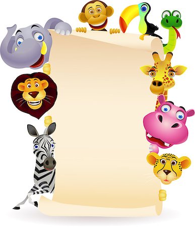 simsearch:400-04421740,k - Vector illustration of animal cartoon and blank sign Foto de stock - Super Valor sin royalties y Suscripción, Código: 400-04421804