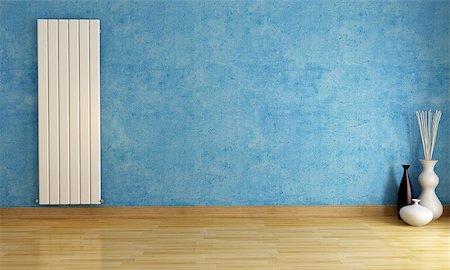 floor heat - Blue empty room with  vertical hot water radiator - rendering Stock Photo - Budget Royalty-Free & Subscription, Code: 400-04421875